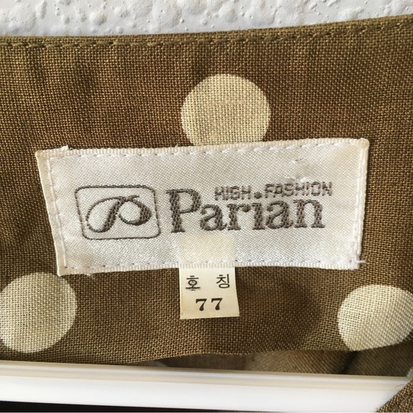 Vintage olive green polka dot belt secretary dress M Flawed - Picture 5 of 10